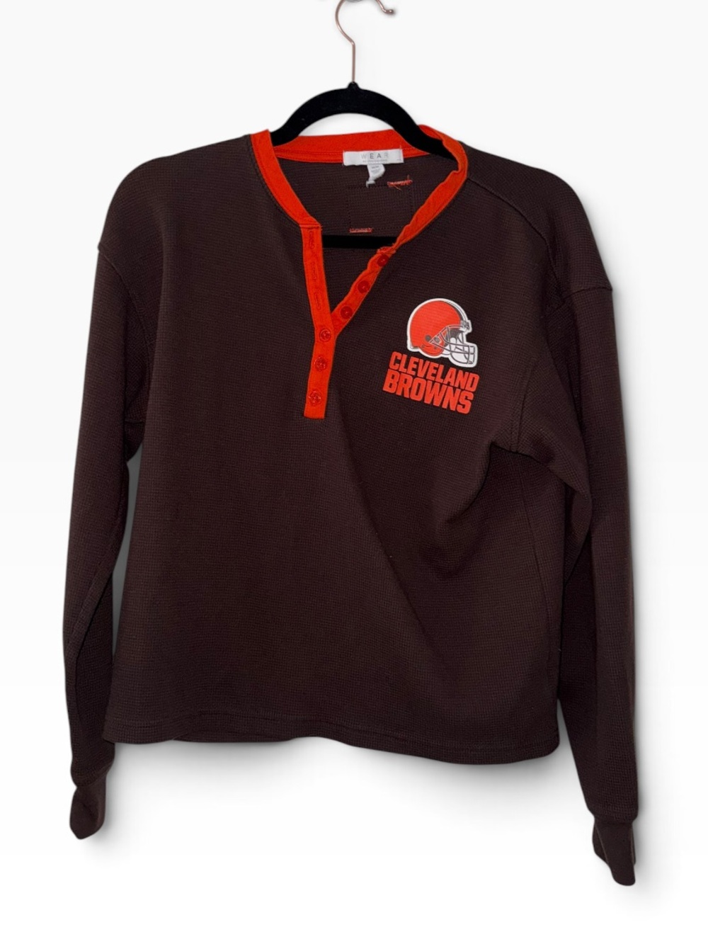 Cleveland Browns NFL Women's Long-Sleeve Henley Pullover - Brown & Orange Sporty